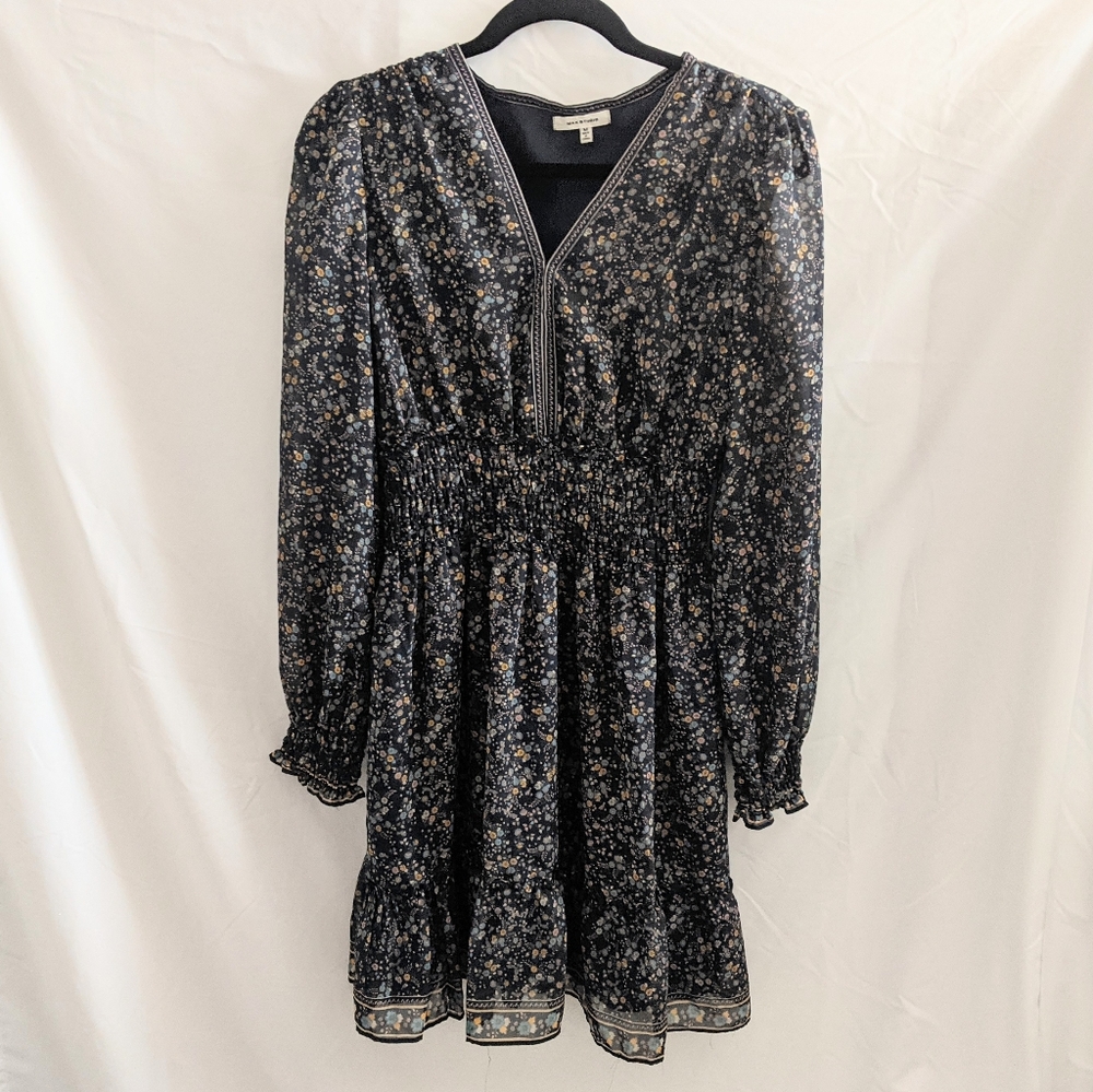 Max Studio Navy Blue Floral V-Neck Dress